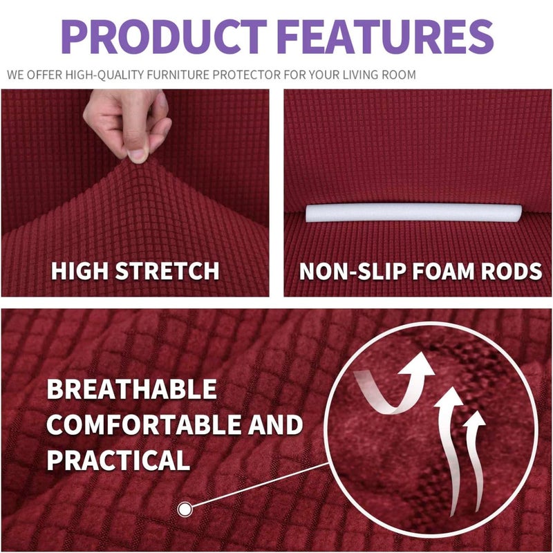ZNSAYOTX Super Stretch Couch Cover (72"-92") Universal Sofa Covers with Elastic Bottom, Dog Cat Pets Friendly Washable Furniture Protector Fitted Sofa Slipcovers Stay in Place (Wine Red, Sofa) - Image 4